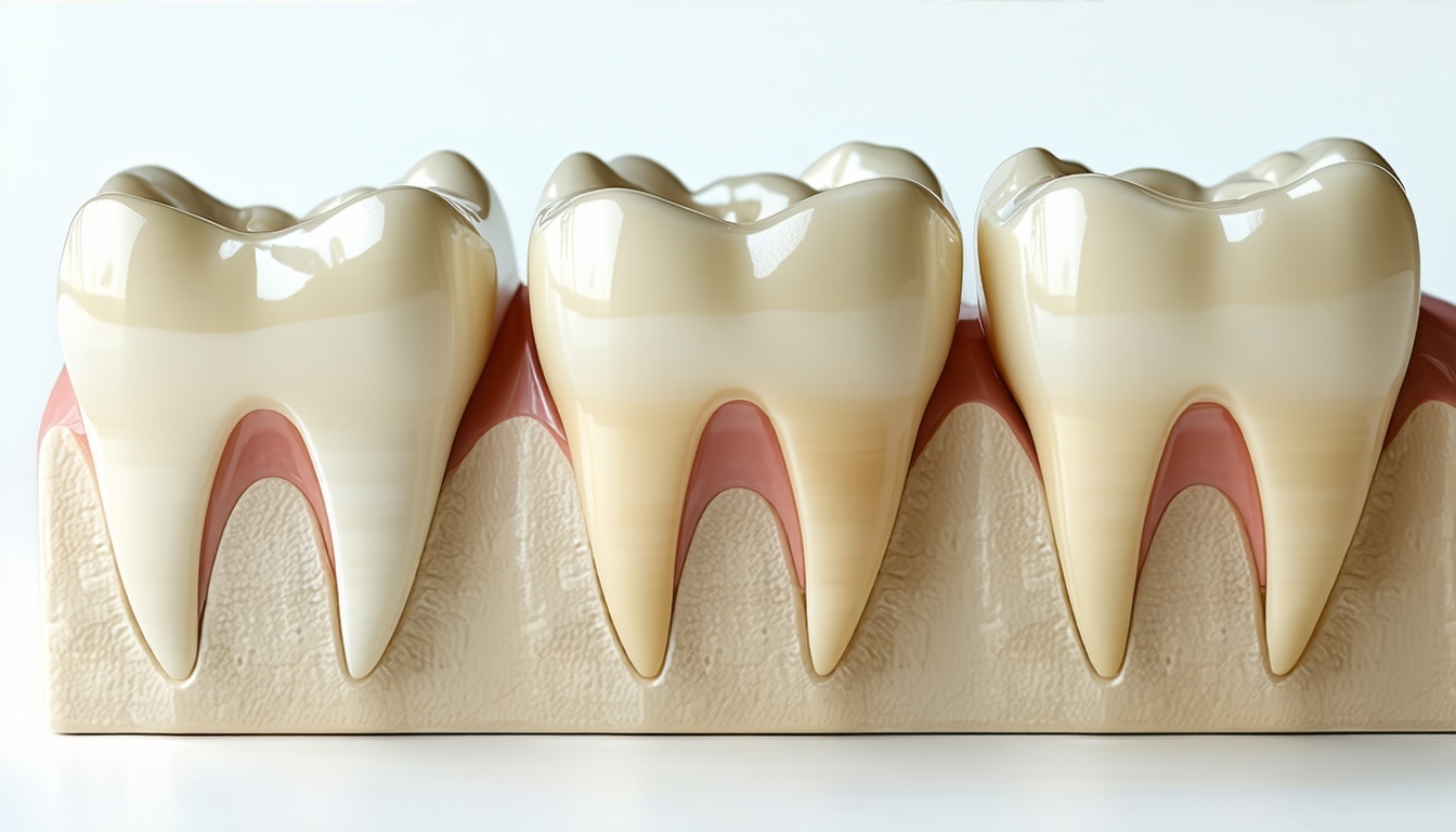A close-up of three dental crowns made of zirconia